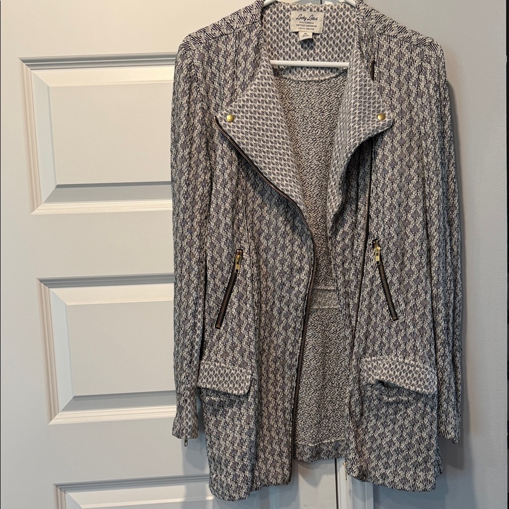 Lucky Brand Gray and White Houndstooth Blazer
